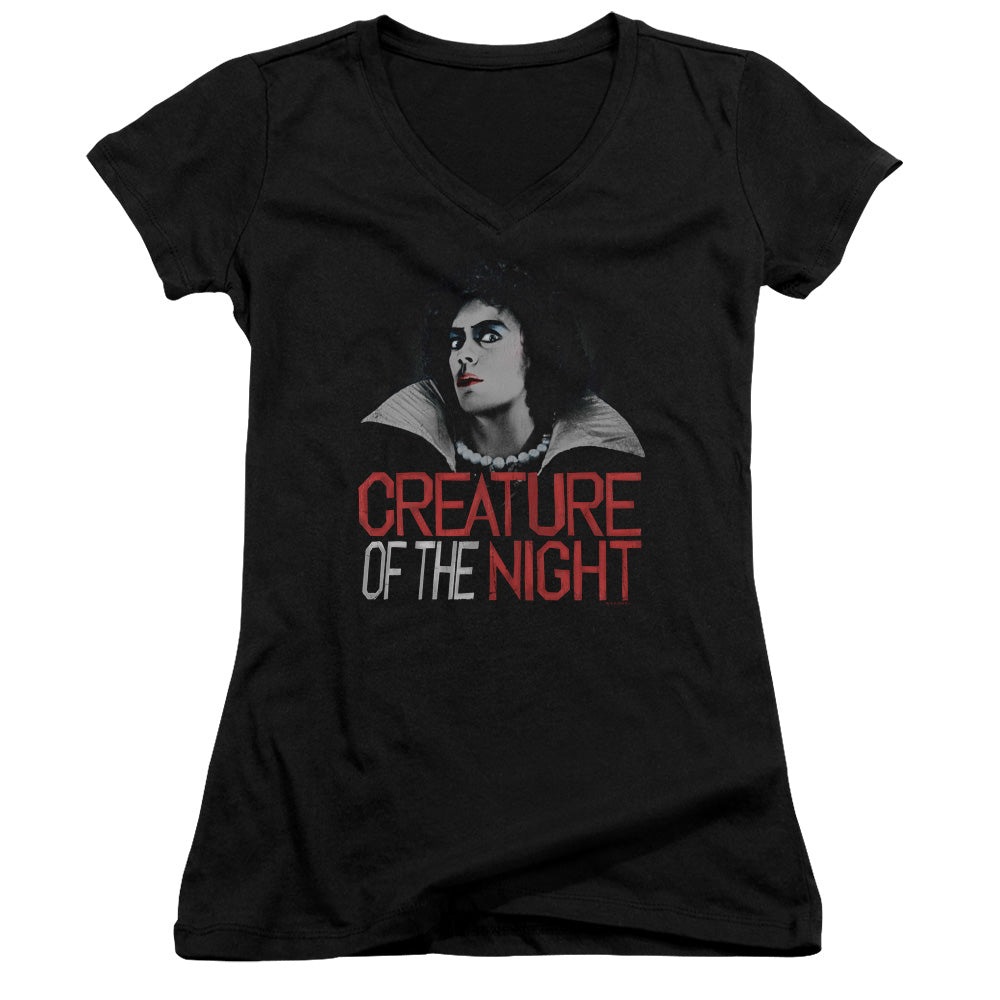 The Rocky Horror Picture Show Creature Of The Night Junior Sheer Cap Sleeve V-Neck Womens T Shirt Black