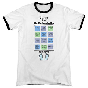 Office Space Jump To Conclusions Heather Ringer Mens T Shirt White