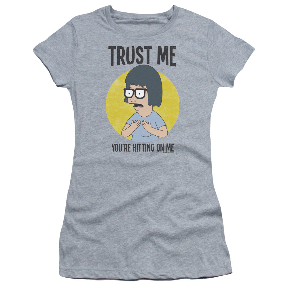 Bobs Burgers Trust Me Junior Sheer Cap Sleeve Womens T Shirt Athletic Heather