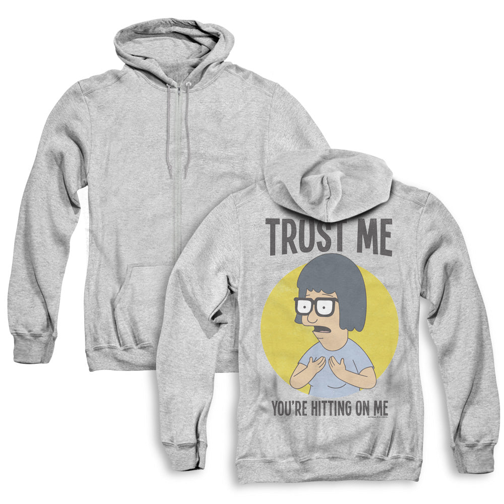 Bobs Burgers Trust Me Back Print Zipper Mens Hoodie Athletic Heather