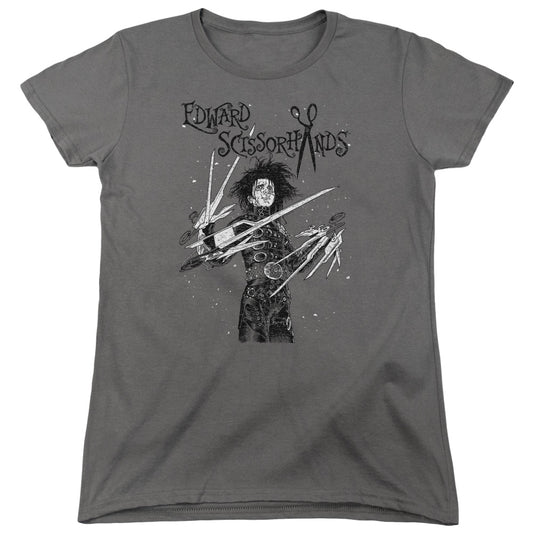 Edward Scissorhands Snowy Night Womens T Shirt Charcoal