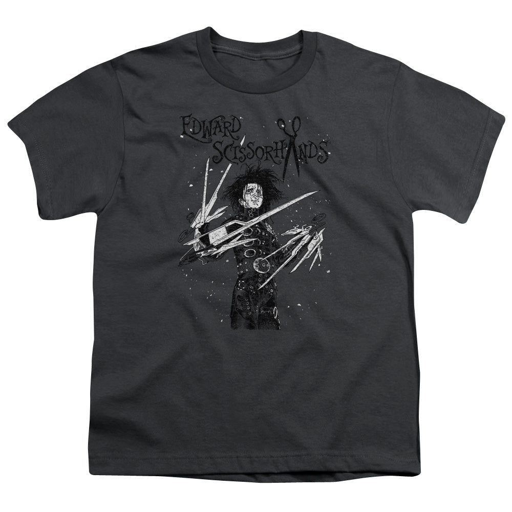 Edward Scissorhands Snowy Night Kids Youth T Shirt Charcoal