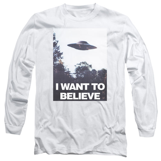 X Files Believe Poster Mens Long Sleeve Shirt White