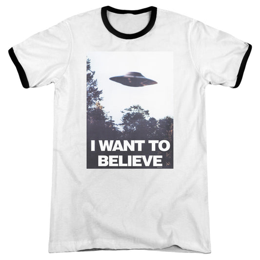 X Files Believe Poster Heather Ringer Mens T Shirt White Black