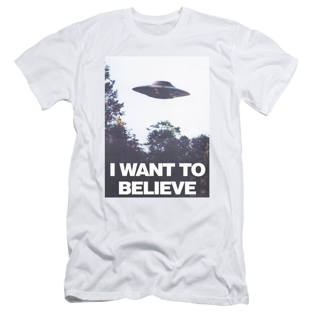 X Files Believe Poster Slim Fit Mens T Shirt White