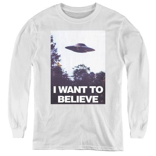 X Files Believe Poster Long Sleeve Kids Youth T Shirt White