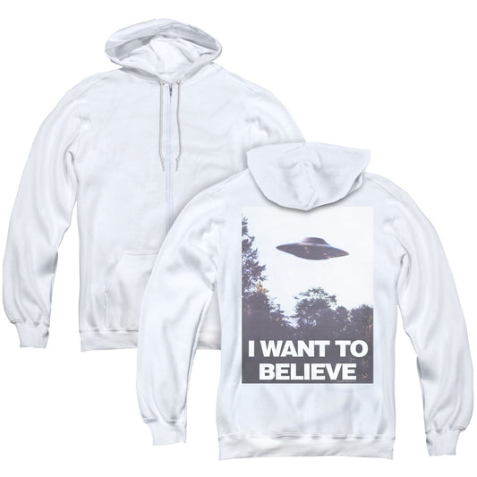 X Files Believe Poster Back Print Zipper Mens Hoodie White