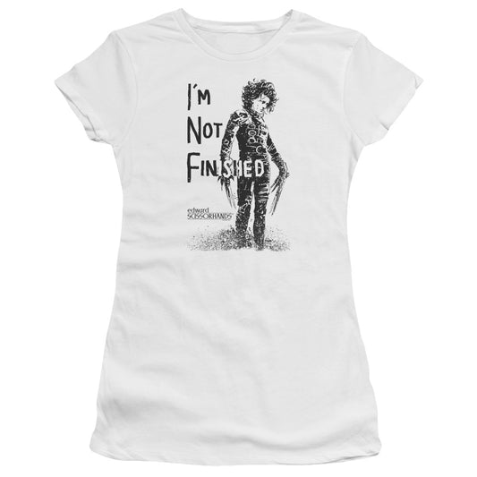 Edward Scissorhands Not Finished Junior Sheer Cap Sleeve Womens T Shirt White