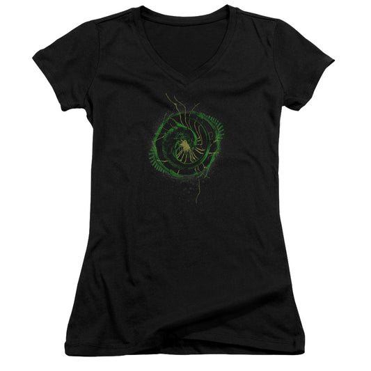 Alien Xenomorph Shield Junior Sheer Cap Sleeve V-Neck Womens T Shirt Black