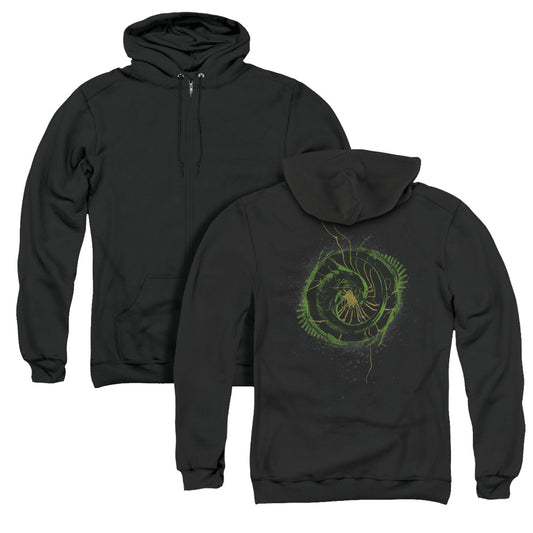 Alien Xenomorph Shield Back Print Zipper Mens Hoodie Black