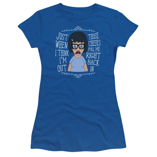 Bobs Burgers Pull Me In Junior Sheer Cap Sleeve Womens T Shirt Royal Blue