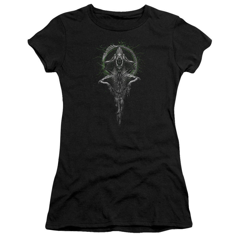 Alien Monarch Junior Sheer Cap Sleeve Womens T Shirt Black