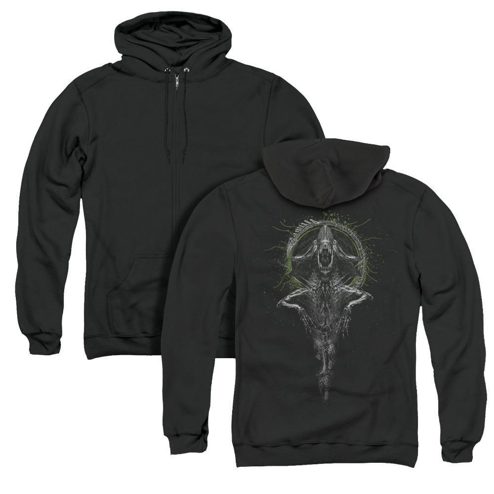 Alien Monarch Back Print Zipper Mens Hoodie Black