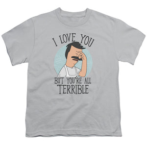 Bobs Burgers Love You Terribly Kids Youth T Shirt Silver