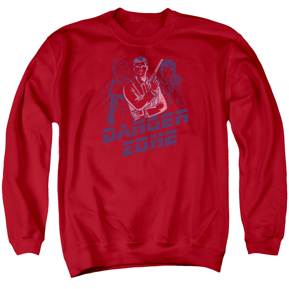 Archer Danger Zone Mens Crewneck Sweatshirt Red