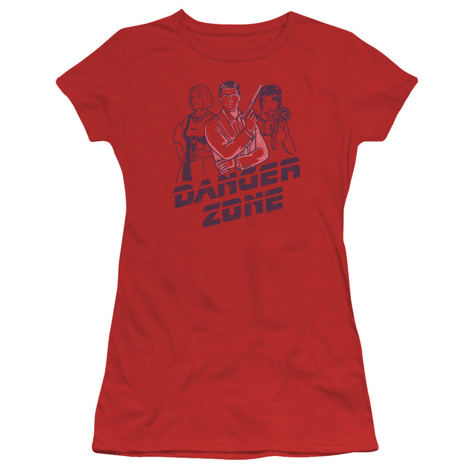 Archer Danger Zone Junior Sheer Cap Sleeve Womens T Shirt Red