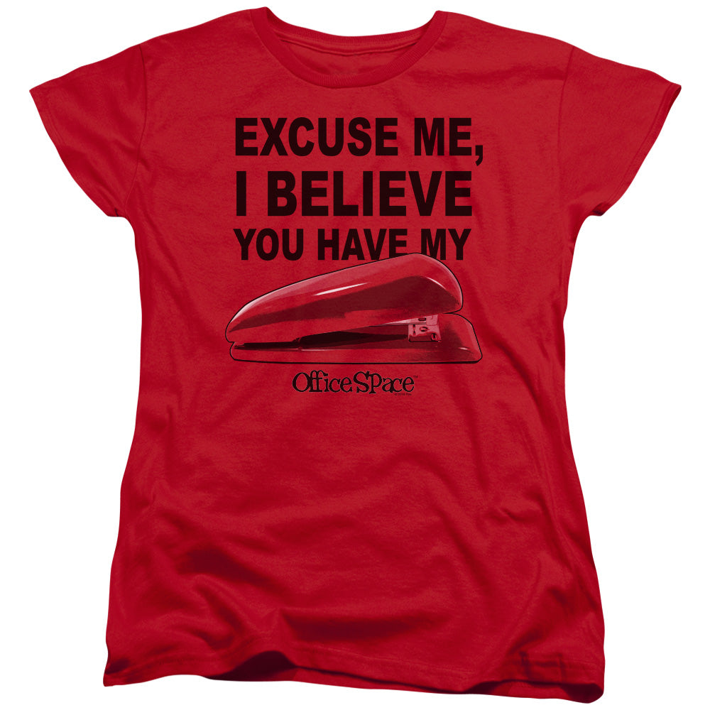 Office Space Stapler Womens T Shirt Red