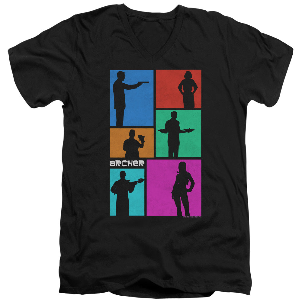 Archer Silhouettes Mens Slim Fit V-Neck T Shirt Black