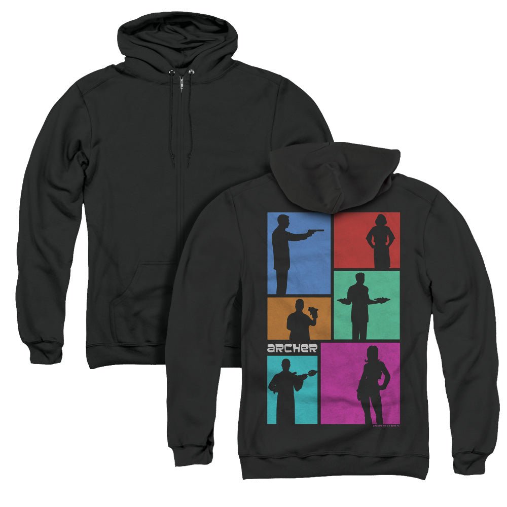 Archer Silhouettes Back Print Zipper Mens Hoodie Black