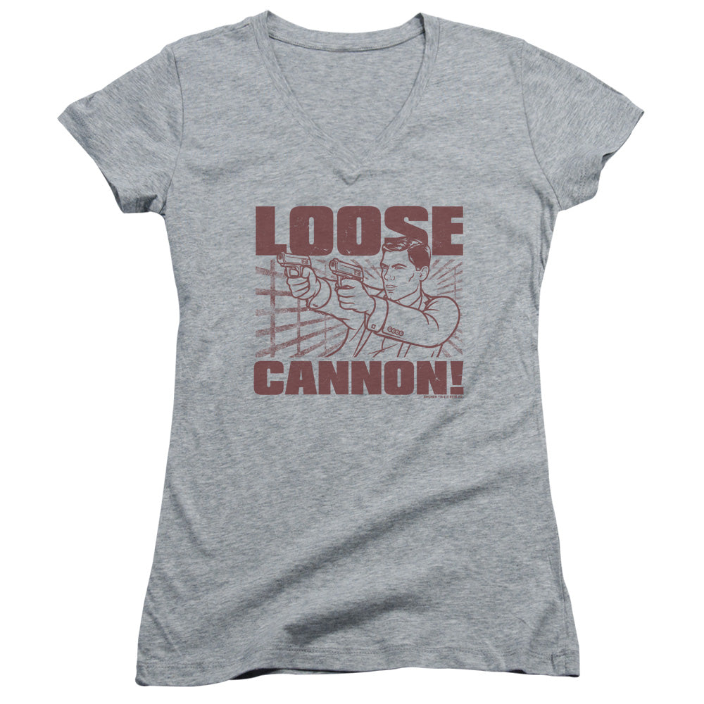 Archer Loose Cannon Junior Sheer Cap Sleeve V-Neck Womens T Shirt Athletic Heather