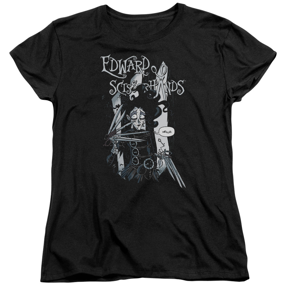 Edward Scissorhands Hello Womens T Shirt Black