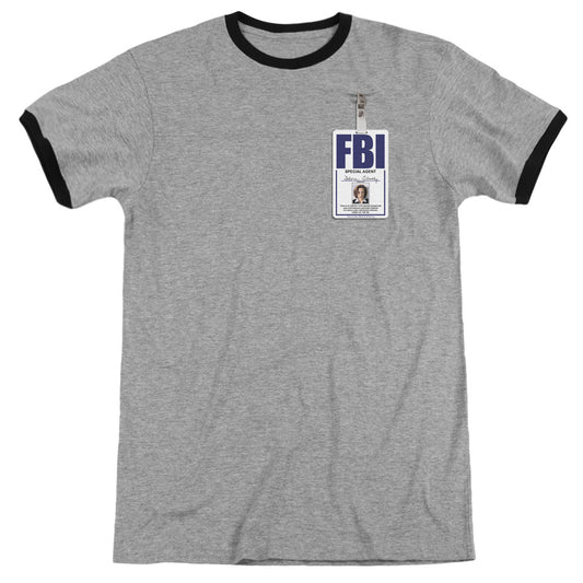 X Files Scully Badge Heather Ringer Mens T Shirt Heather Black