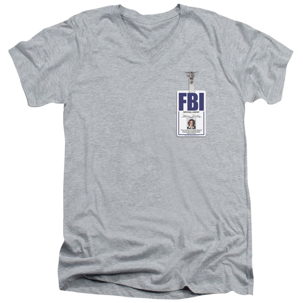 X Files Scully Badge Mens Slim Fit V-Neck T Shirt Athletic Heather