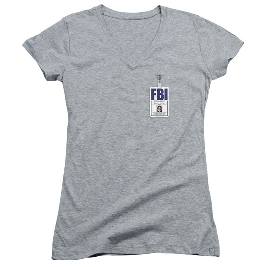 X Files Scully Badge Junior Sheer Cap Sleeve V-Neck Womens T Shirt Athletic Heather