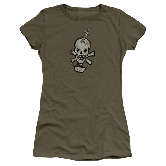 Alien Death Or Glory Junior Sheer Cap Sleeve Womens T Shirt Military Green