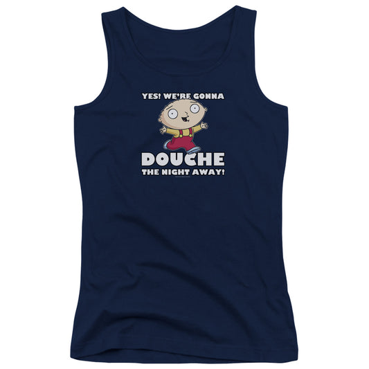 Family Guy Douche The Night Away Womens Tank Top Shirt Navy Blue