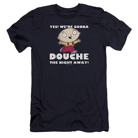 Family Guy Douche The Night Away Premium Bella Canvas Slim Fit Mens T Shirt Navy Blue