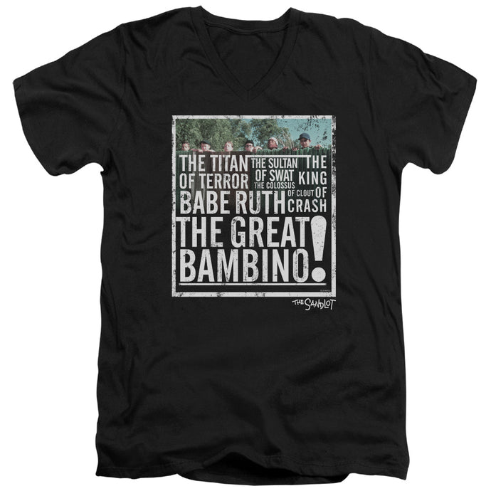 The Sandlot The Great Bambino Mens Slim Fit V-Neck T Shirt Black