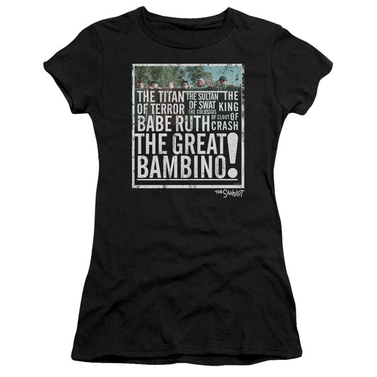 The Sandlot The Great Bambino Junior Sheer Cap Sleeve Womens T Shirt Black