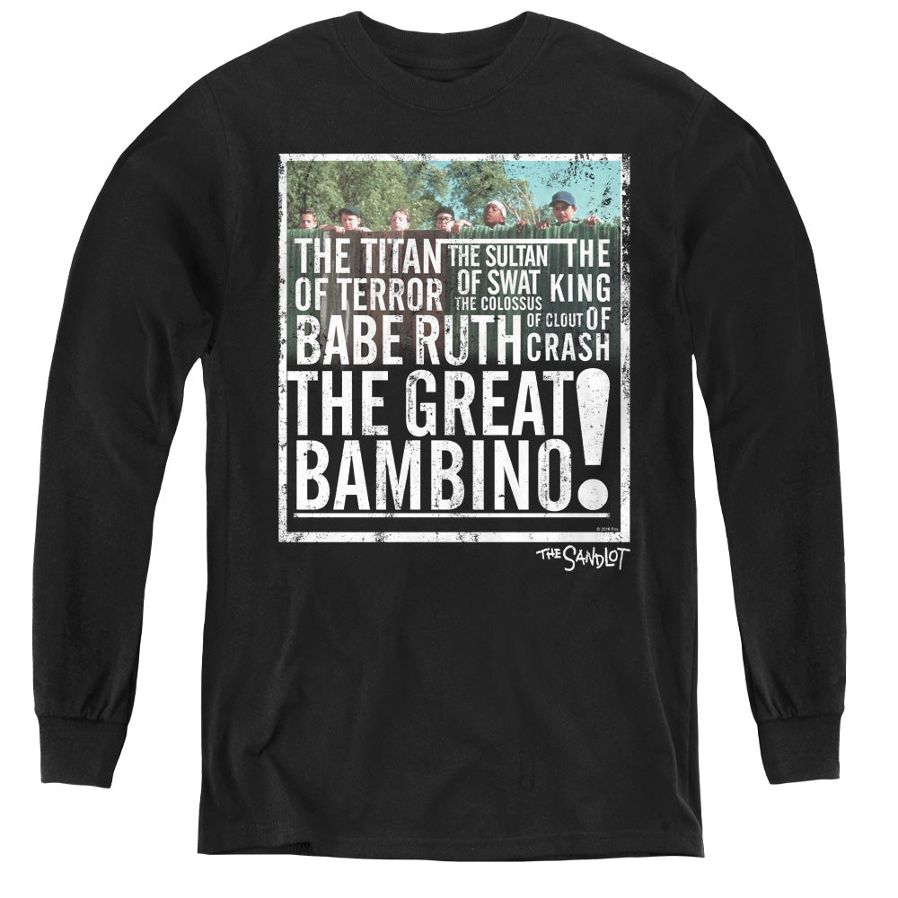 The Sandlot The Great Bambino Long Sleeve Kids Youth T Shirt Black