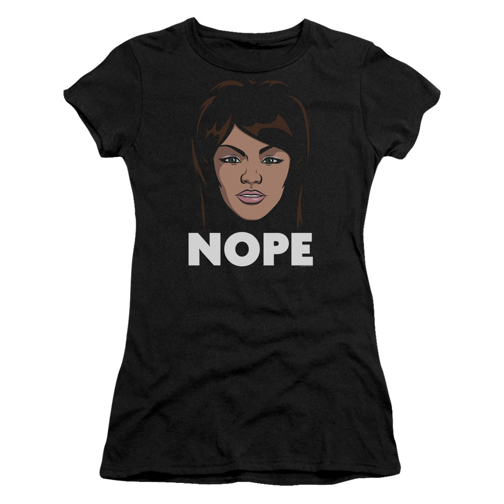 Archer Lana Nope Junior Sheer Cap Sleeve Womens T Shirt Black