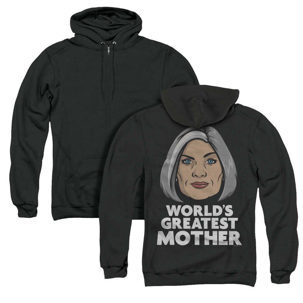 Archer Great Mother Back Print Zipper Mens Hoodie Black