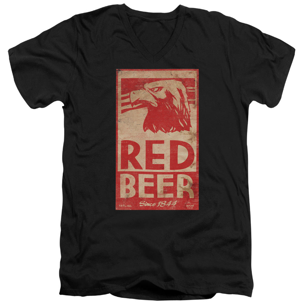 Archer Red Beer Label Mens Slim Fit V-Neck T Shirt Black