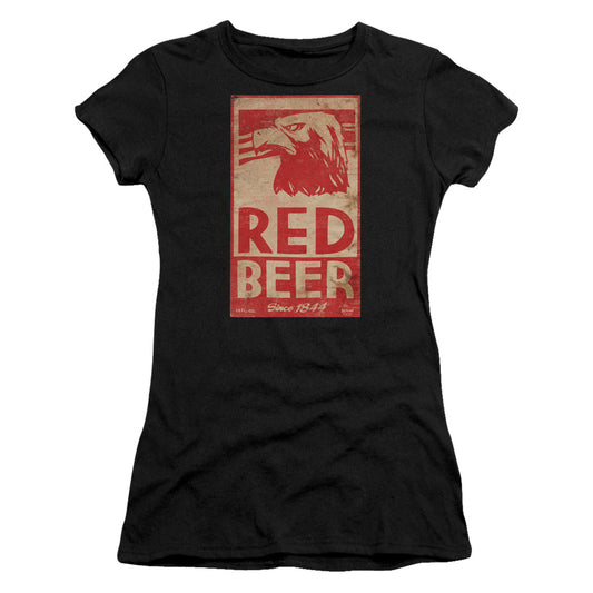 Archer Red Beer Label Junior Sheer Cap Sleeve Womens T Shirt Black