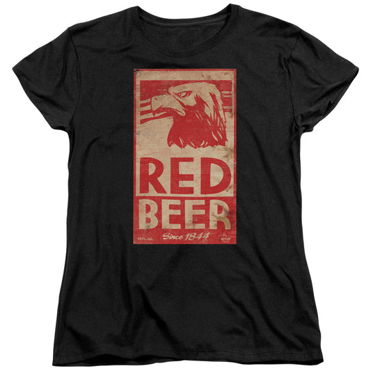 Archer Red Beer Label Womens T Shirt Black