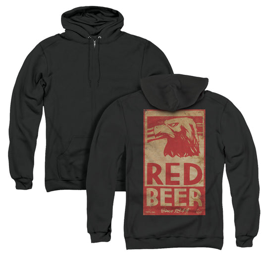 Archer Red Beer Label Back Print Zipper Mens Hoodie Black