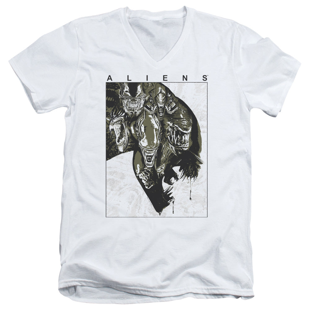 Aliens Aliens Inside Mens Slim Fit V-Neck T Shirt White