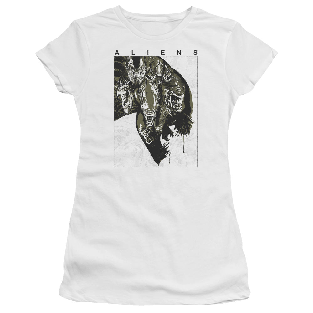 Aliens Aliens Inside Junior Sheer Cap Sleeve Womens T Shirt White