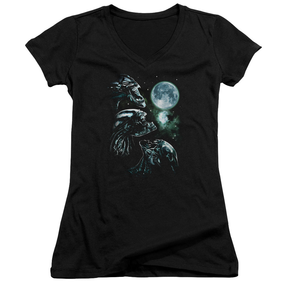 Aliens Alien Howl Junior Sheer Cap Sleeve V-Neck Womens T Shirt Black