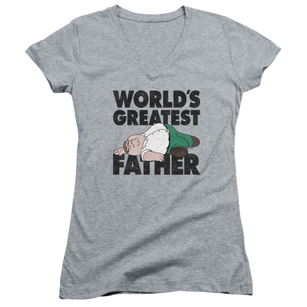 Family Guy The Greatest Father Junior Sheer Cap Sleeve V-Neck Womens T Shirt Athletic Heather