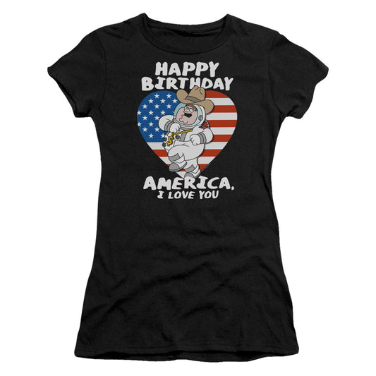 Family Guy American Love Junior Sheer Cap Sleeve Womens T Shirt Black