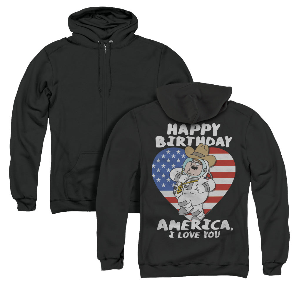 Family Guy American Love Back Print Zipper Mens Hoodie Black