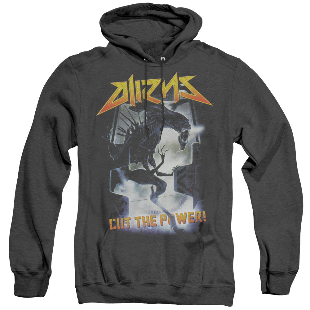 Aliens Cut The Power Heather Mens Hoodie Black