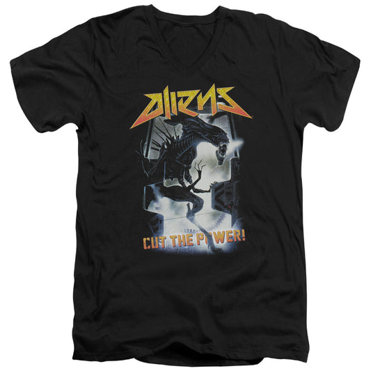 Aliens Cut The Power Mens Slim Fit V-Neck T Shirt Black