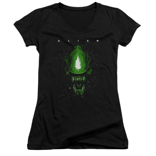 Aliens Space Aliens Junior Sheer Cap Sleeve V-Neck Womens T Shirt Black