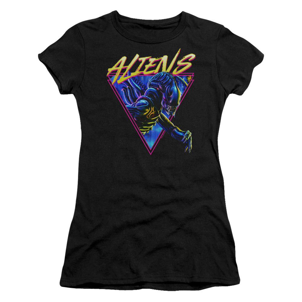 Aliens Neonmorph Junior Sheer Cap Sleeve Womens T Shirt Black